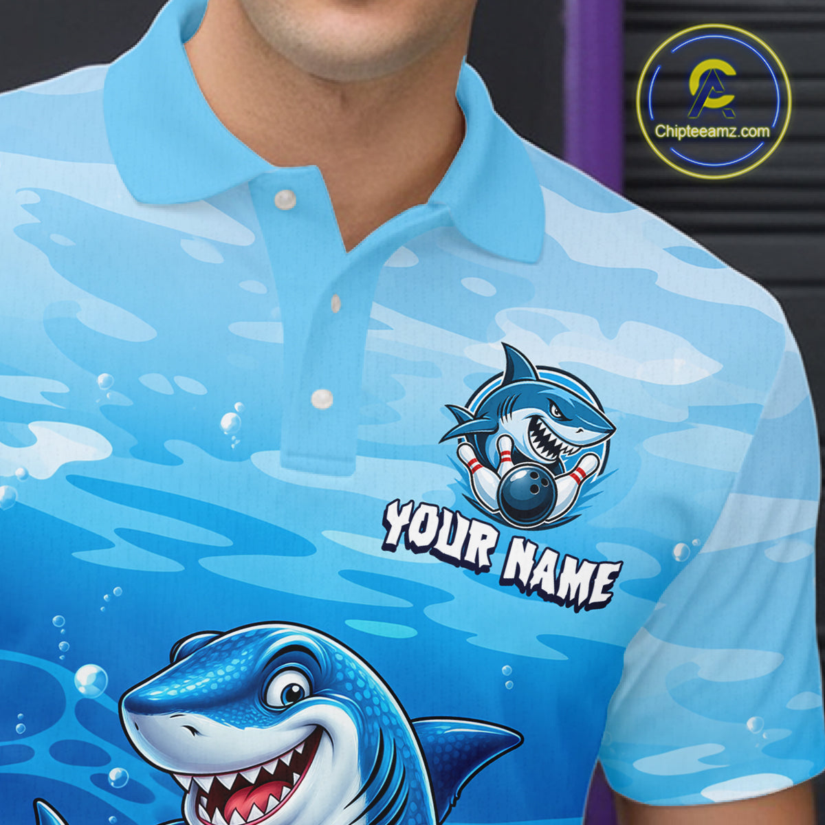 Custom Ocean Funny Shark Bowling Jerseys for Men Bowling Team Jerseys Bowling for Bowlers HNT609