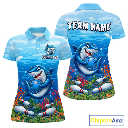 Custom Ocean Funny Shark Bowling Jerseys for Women Bowling Team Jerseys Bowling for Bowlers HNT609