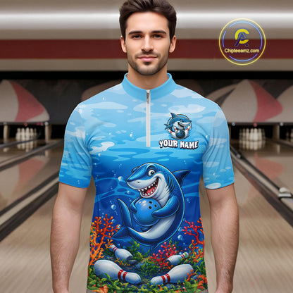 Custom Ocean Funny Shark Bowling Jerseys for Men Bowling Team Jerseys Bowling for Bowlers HNT609