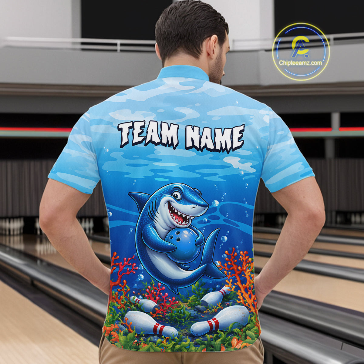 Custom Ocean Funny Shark Bowling Jerseys for Men Bowling Team Jerseys Bowling for Bowlers HNT609