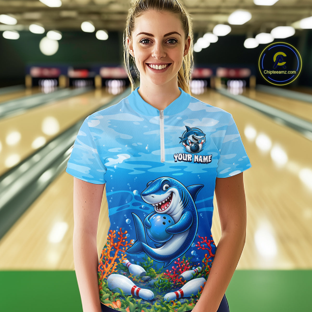 Custom Ocean Funny Shark Bowling Jerseys for Women Bowling Team Jerseys Bowling for Bowlers HNT609