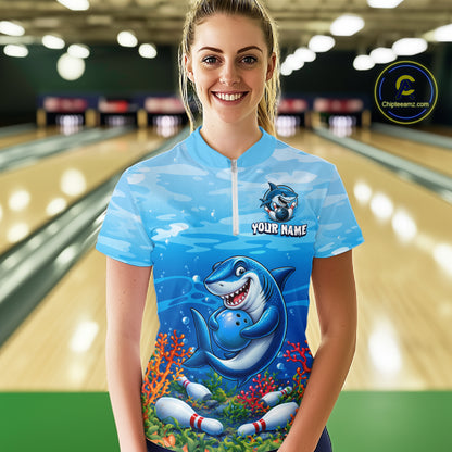 Custom Ocean Funny Shark Bowling Jerseys for Women Bowling Team Jerseys Bowling for Bowlers HNT609