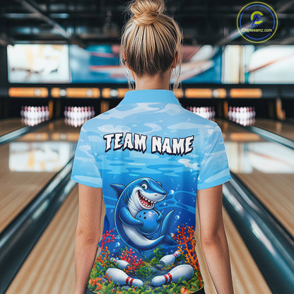 Custom Ocean Funny Shark Bowling Jerseys for Women Bowling Team Jerseys Bowling for Bowlers HNT609