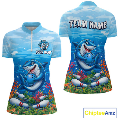 Custom Ocean Funny Shark Bowling Jerseys for Women Bowling Team Jerseys Bowling for Bowlers HNT609