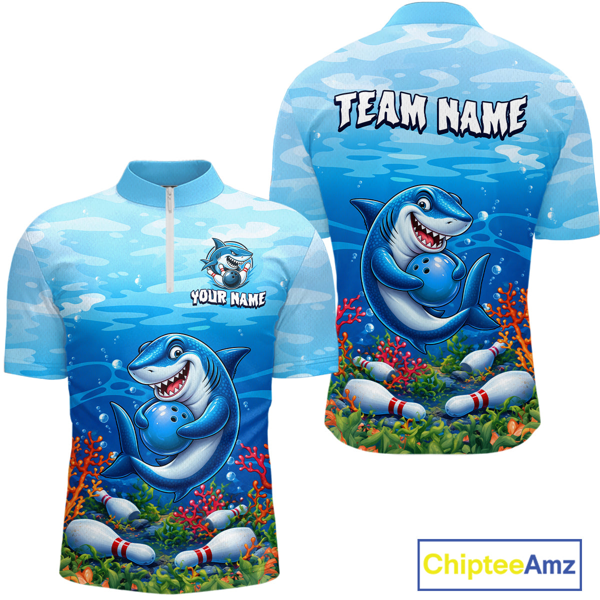 Custom Ocean Funny Shark Bowling Jerseys for Men Bowling Team Jerseys Bowling for Bowlers HNT609