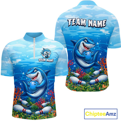 Custom Ocean Funny Shark Bowling Jerseys for Men Bowling Team Jerseys Bowling for Bowlers HNT609