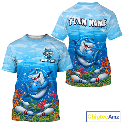 Custom Ocean Funny Shark Bowling T-Shirt for Men Bowling Uniform Bowling Team Shirts HNT609