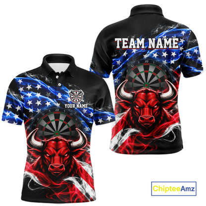 Smoke USA Flag Bull Dartboard Shirt Custom Darts Team Jersey for Men Patriotic Polo & 1/4Zip NNT369