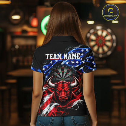 Smoke USA Flag Bull Dartboard Shirt Custom Darts Team Jersey for Women Patriotic Polo & 1/4Zip NNT369