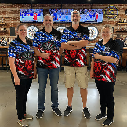 Smoke USA Flag Bull Dartboard Shirt Custom Darts Team Jersey for Men Patriotic Polo & 1/4Zip NNT369