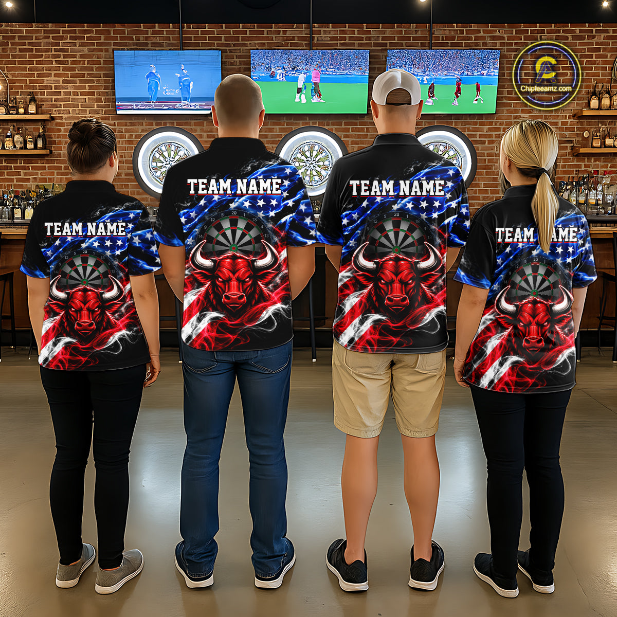 Smoke USA Flag Bull Dartboard Shirt Custom Darts Team Jersey for Women Patriotic Polo & 1/4Zip NNT369