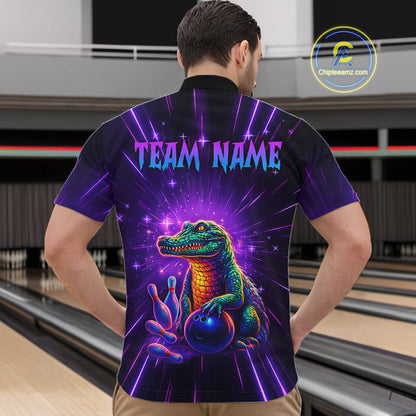 Custom Funny Crocodile Neon Bowling Shirt Alligator Bowling Jersey for Men Polo & 1/4 Zip HNT208