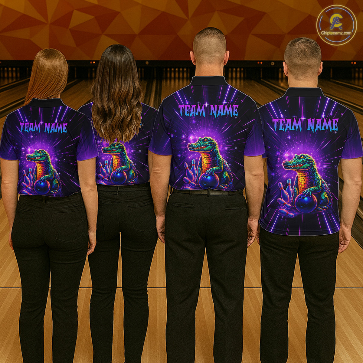 Custom Funny Crocodile Neon Bowling Shirt Alligator Bowling Jersey for Women Polo & 1/4 Zip HNT208