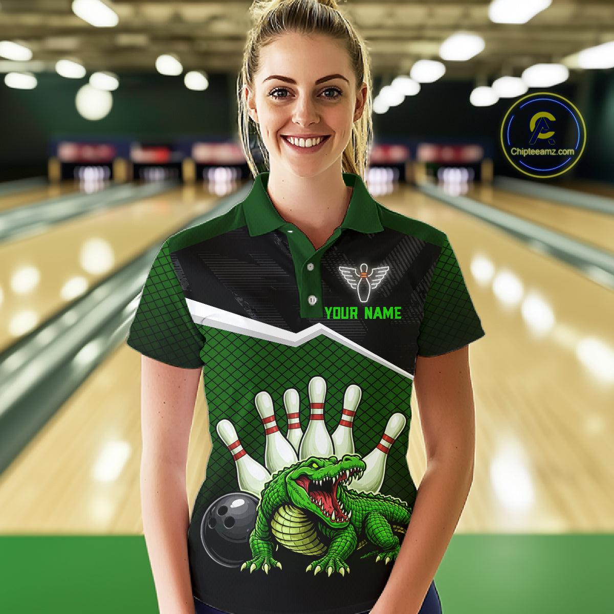 Custom Funny Crocodile Bowling Shirt Alligator Bowling Jersey for Women Polo & 1/4 Zip HNT207