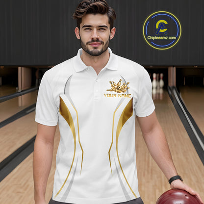 White and Gold Custom Bowling Shirts for Men Bowling Team Jersey for Bowlers Polo & 1/4 Zip HNT528