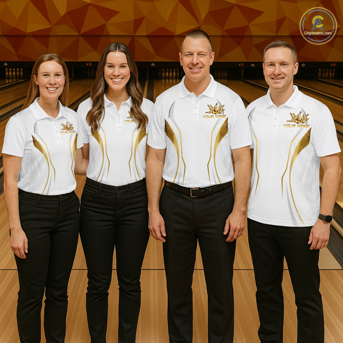 White and Gold Custom Bowling Shirts for Women Bowling Team Jersey for Bowlers Polo & 1/4 Zip HNT528