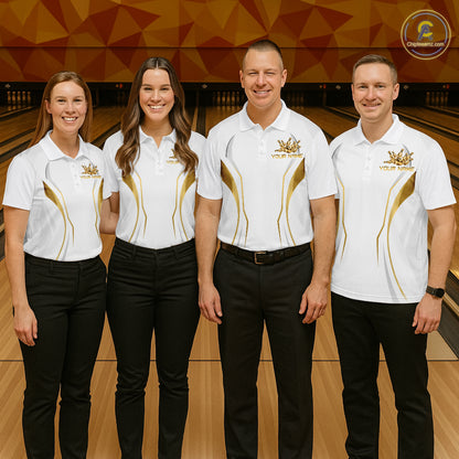 White and Gold Custom Bowling Shirts for Men Bowling Team Jersey for Bowlers Polo & 1/4 Zip HNT528