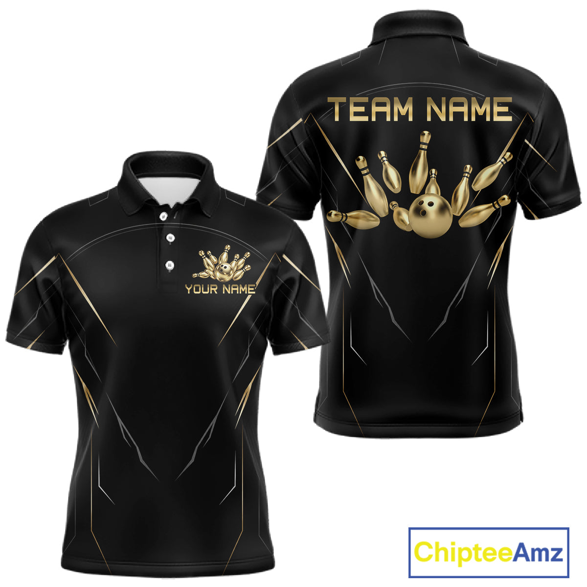 Black and Gold Bowling Shirts for Men Custom Bowling Team Jersey for Bowlers Polo & 1/4 Zip HNT529