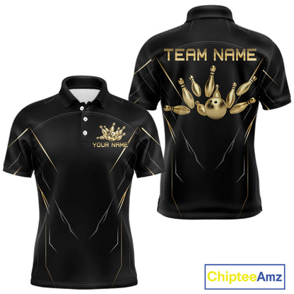 Black and Gold Bowling Shirts for Men Custom Bowling Team Jersey for Bowlers Polo & 1/4 Zip HNT529