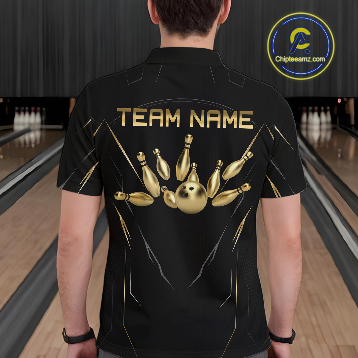 Black and Gold Bowling Shirts for Men Custom Bowling Team Jersey for Bowlers Polo & 1/4 Zip HNT529