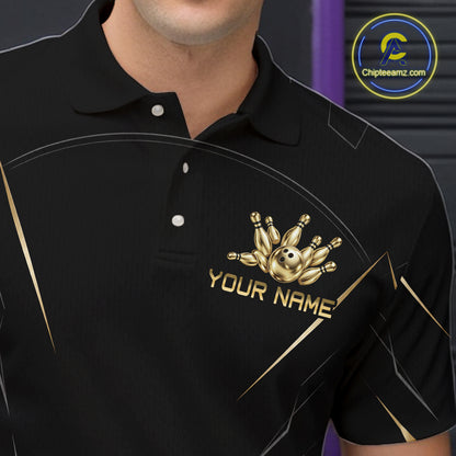 Black and Gold Bowling Shirts for Men Custom Bowling Team Jersey for Bowlers Polo & 1/4 Zip HNT529