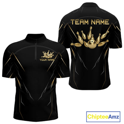 Black and Gold Bowling Shirts for Men Custom Bowling Team Jersey for Bowlers Polo & 1/4 Zip HNT529