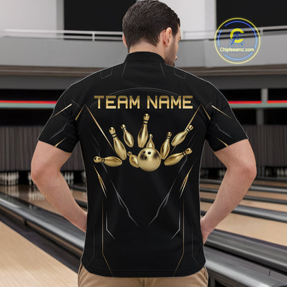 Black and Gold Bowling Shirts for Men Custom Bowling Team Jersey for Bowlers Polo & 1/4 Zip HNT529