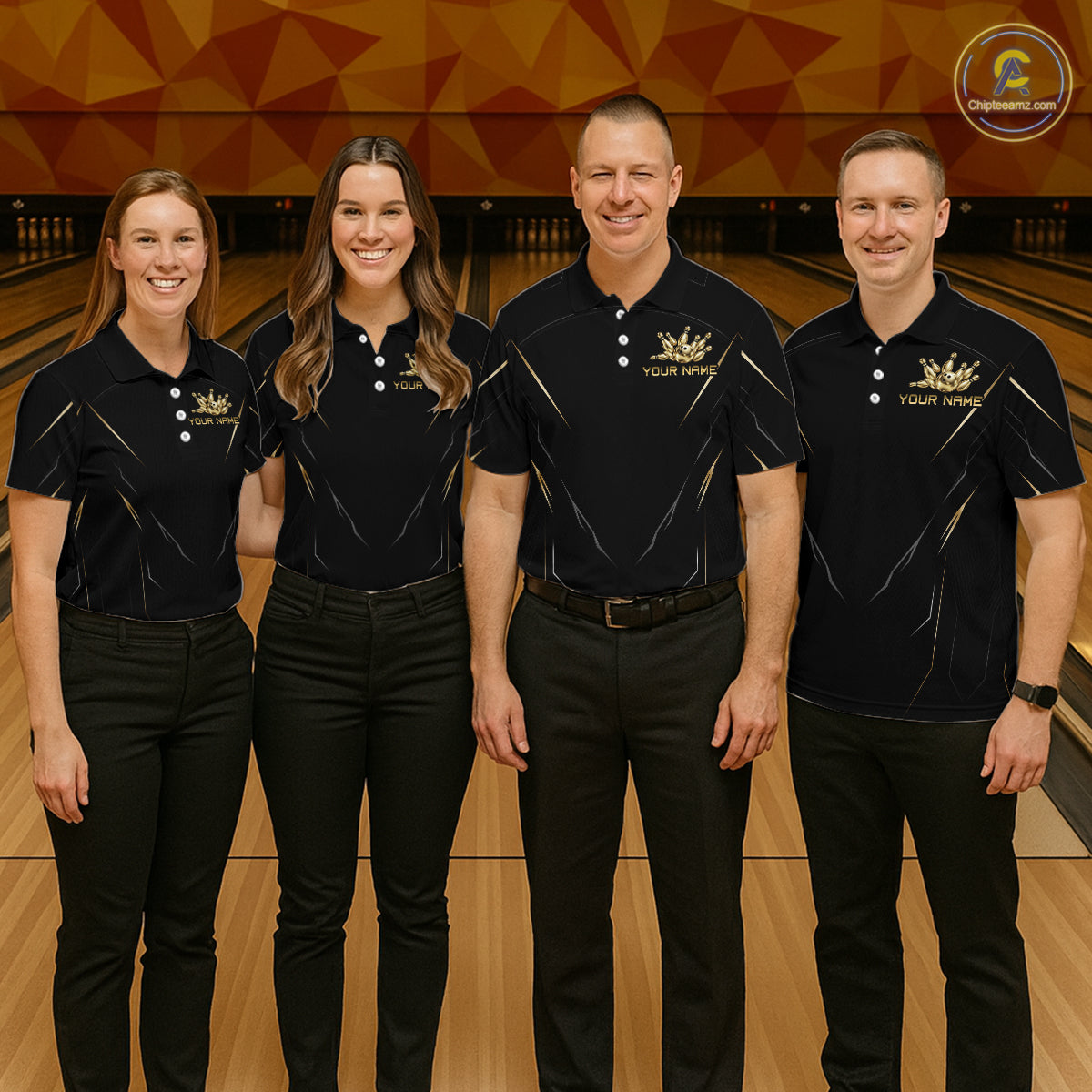 Black and Gold Bowling Shirts for Men Custom Bowling Team Jersey for Bowlers Polo & 1/4 Zip HNT529