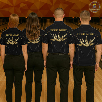 Black and Gold Bowling Shirts for Women Custom Bowling Team Jersey for Bowlers Polo & 1/4 Zip HNT529