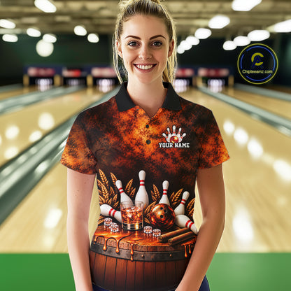Custom Bourbon Bowling Shirts for Women Funny Bowling Team Jersey Bowling Polo & 1/4 Zip HNT670