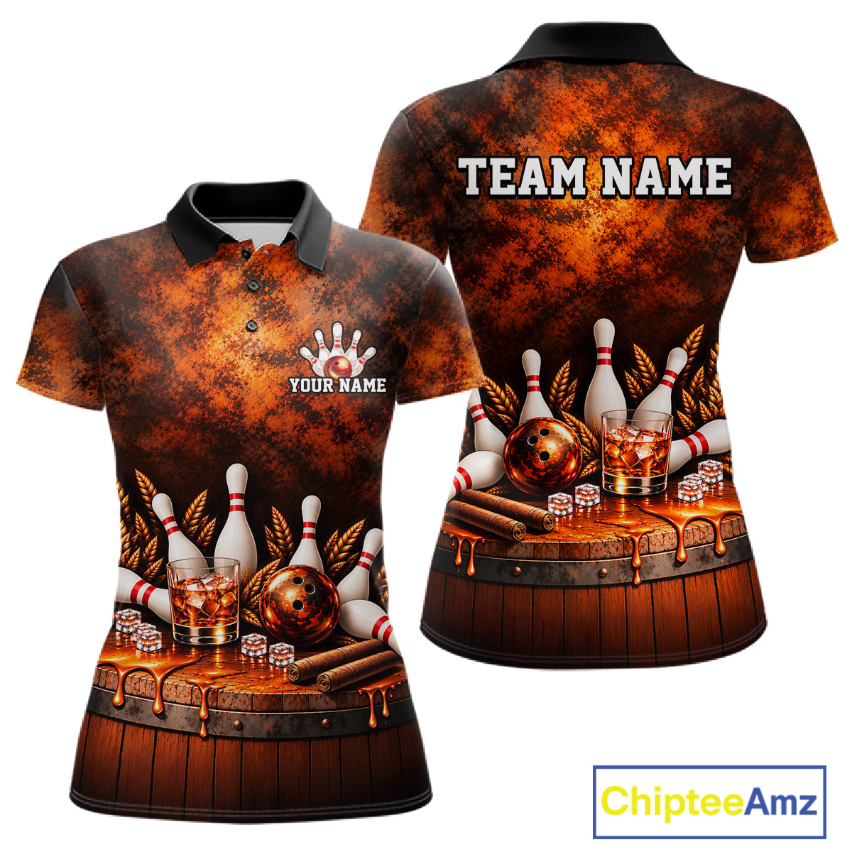 Custom Bourbon Bowling Shirts for Women Funny Bowling Team Jersey Bowling Polo & 1/4 Zip HNT670