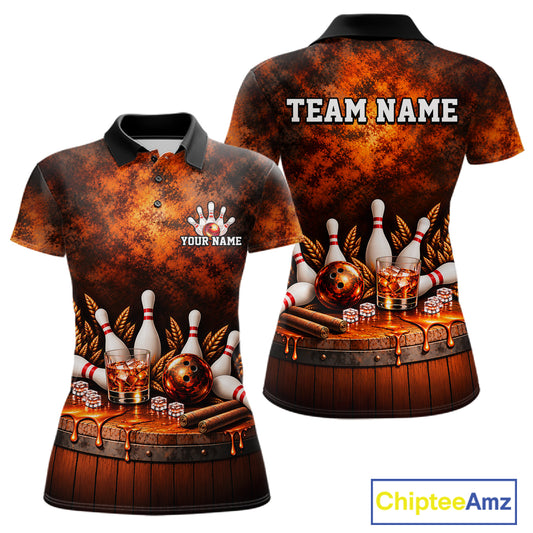 Custom Bourbon Bowling Shirts for Women Funny Bowling Team Jersey Bowling Polo & 1/4 Zip HNT670