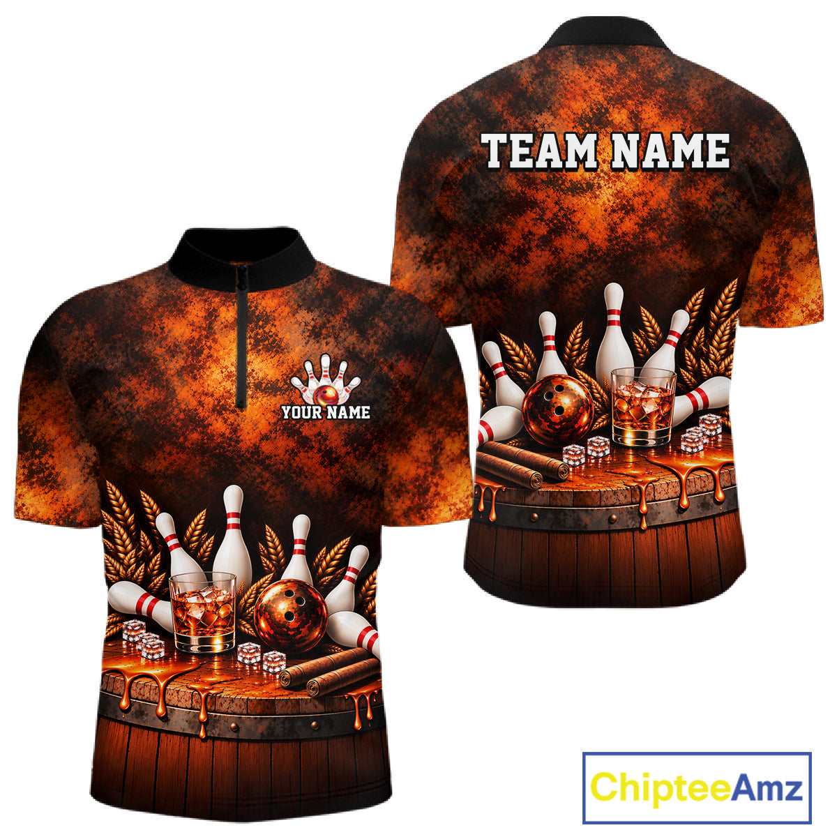 Custom Bourbon Bowling Shirts for Men Funny Bowling Team Jersey Bowling Polo & 1/4 Zip HNT670