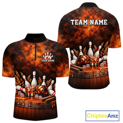 Custom Bourbon Bowling Shirts for Men Funny Bowling Team Jersey Bowling Polo & 1/4 Zip HNT670