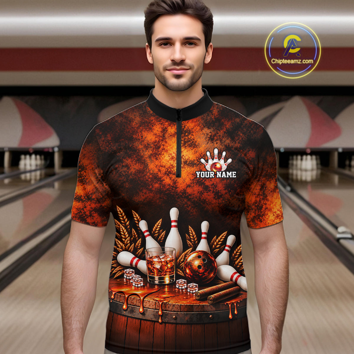 Custom Bourbon Bowling Shirts for Men Funny Bowling Team Jersey Bowling Polo & 1/4 Zip HNT670