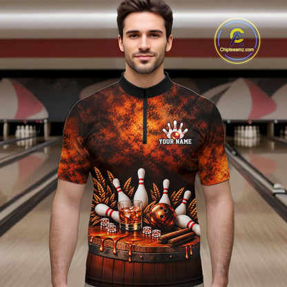 Custom Bourbon Bowling Shirts for Men Funny Bowling Team Jersey Bowling Polo & 1/4 Zip HNT670