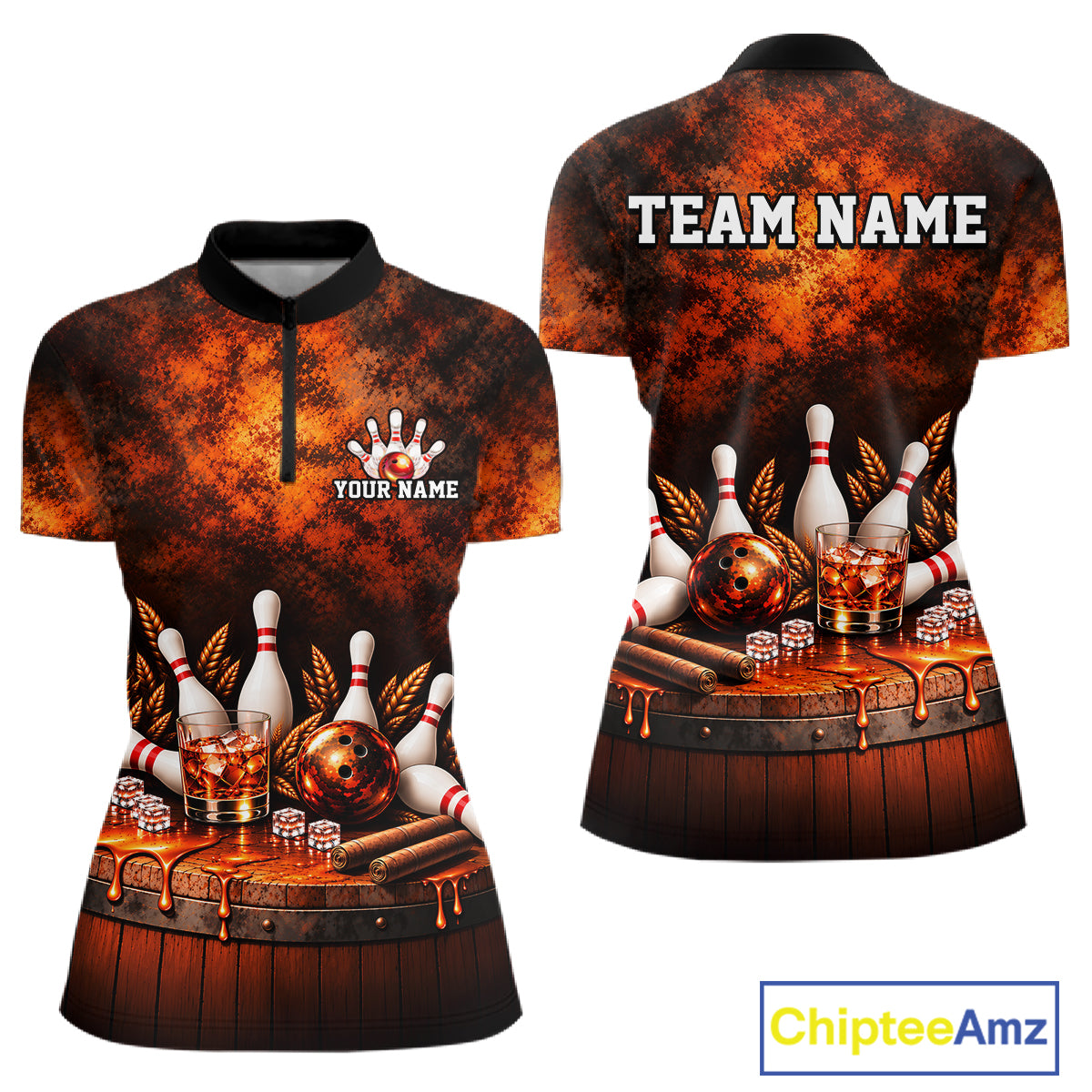 Custom Bourbon Bowling Shirts for Women Funny Bowling Team Jersey Bowling Polo & 1/4 Zip HNT670
