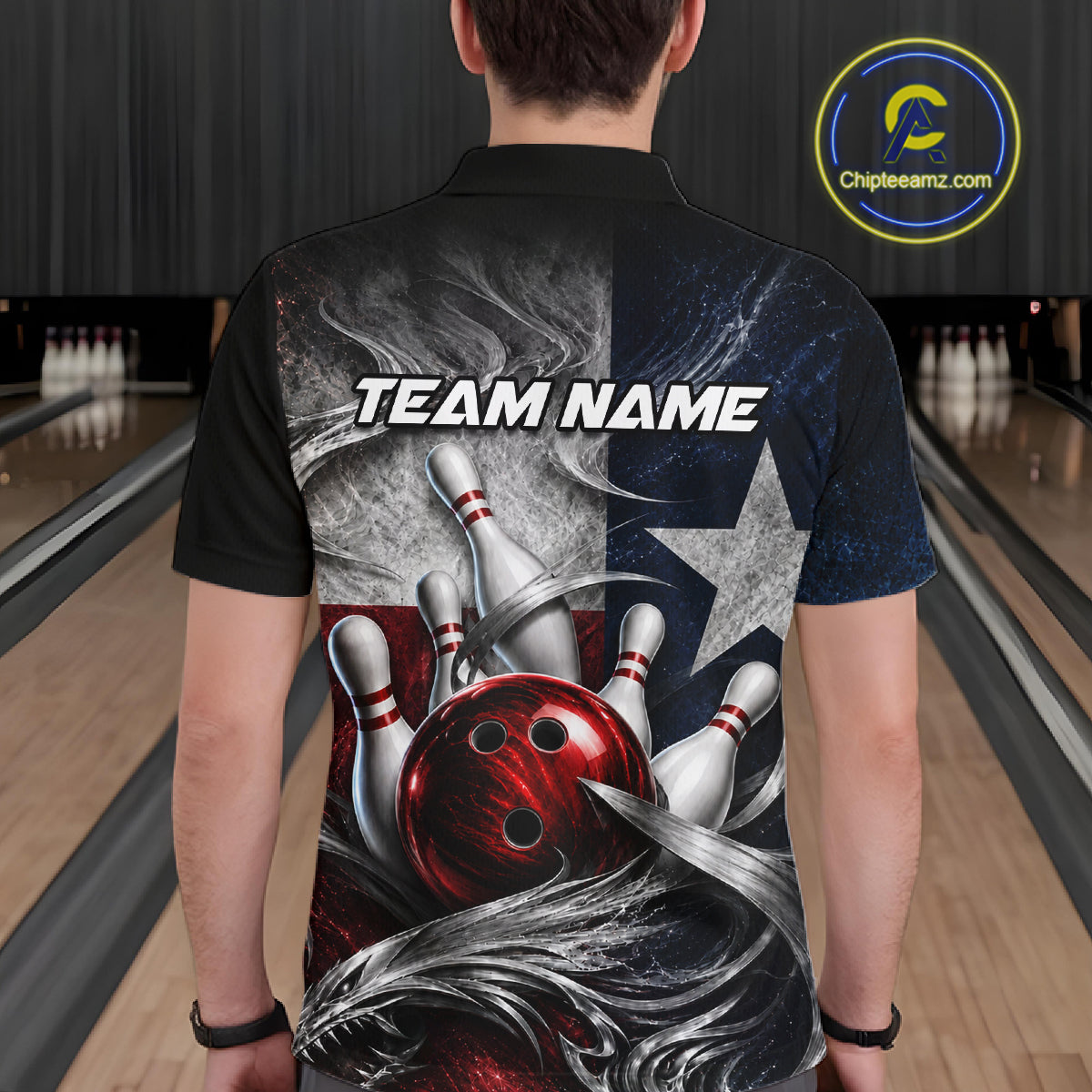 Custom Silver Smoke Texas Flag Bowling Team Shirts Bowling Jersey for Men Bowling League HNT448