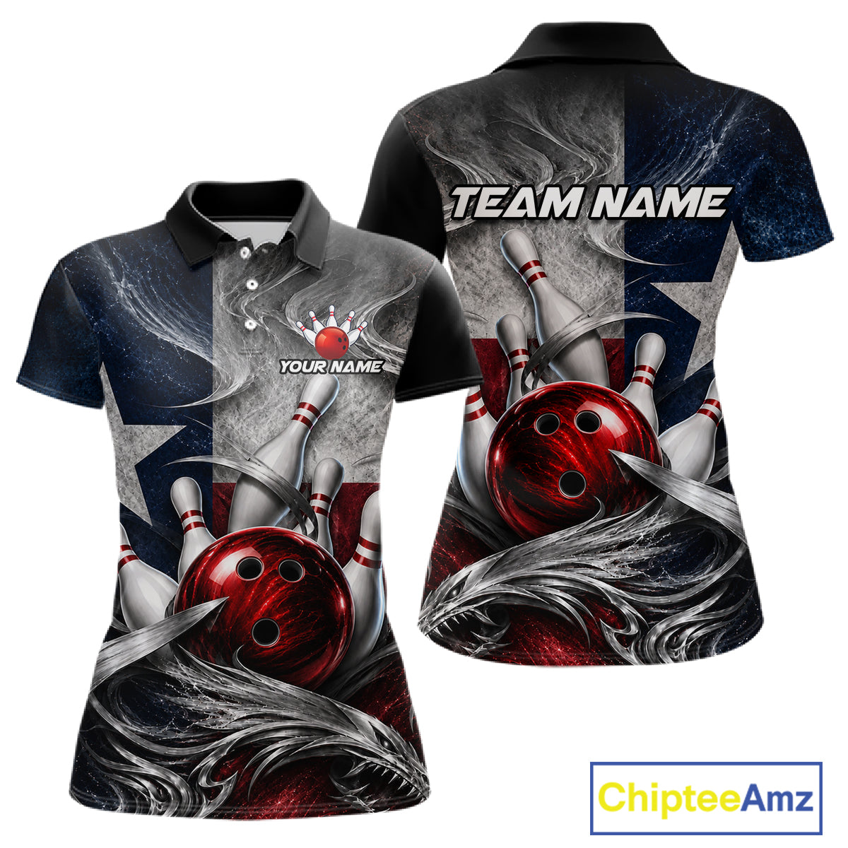 Custom Silver Smoke Texas Flag Bowling Team Shirts Bowling Jersey for Women Bowling League HNT448