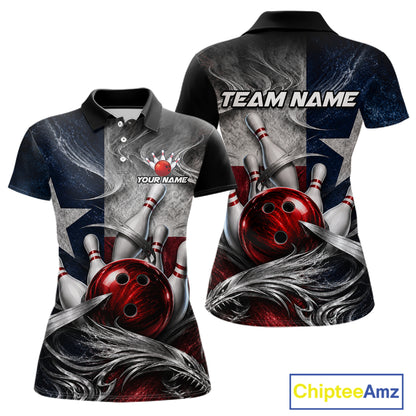 Custom Silver Smoke Texas Flag Bowling Team Shirts Bowling Jersey for Women Bowling League HNT448