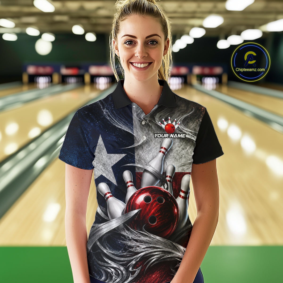 Custom Silver Smoke Texas Flag Bowling Team Shirts Bowling Jersey for Women Bowling League HNT448