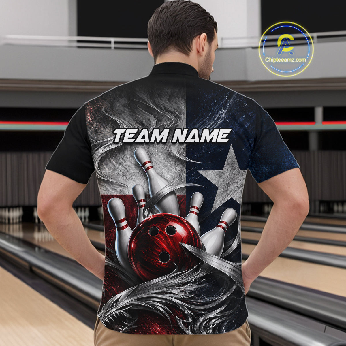 Custom Silver Smoke Texas Flag Bowling Team Shirts Bowling Jersey for Men Bowling League HNT448