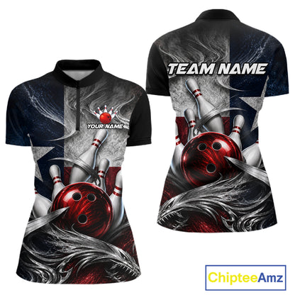Custom Silver Smoke Texas Flag Bowling Team Shirts Bowling Jersey for Women Bowling League HNT448
