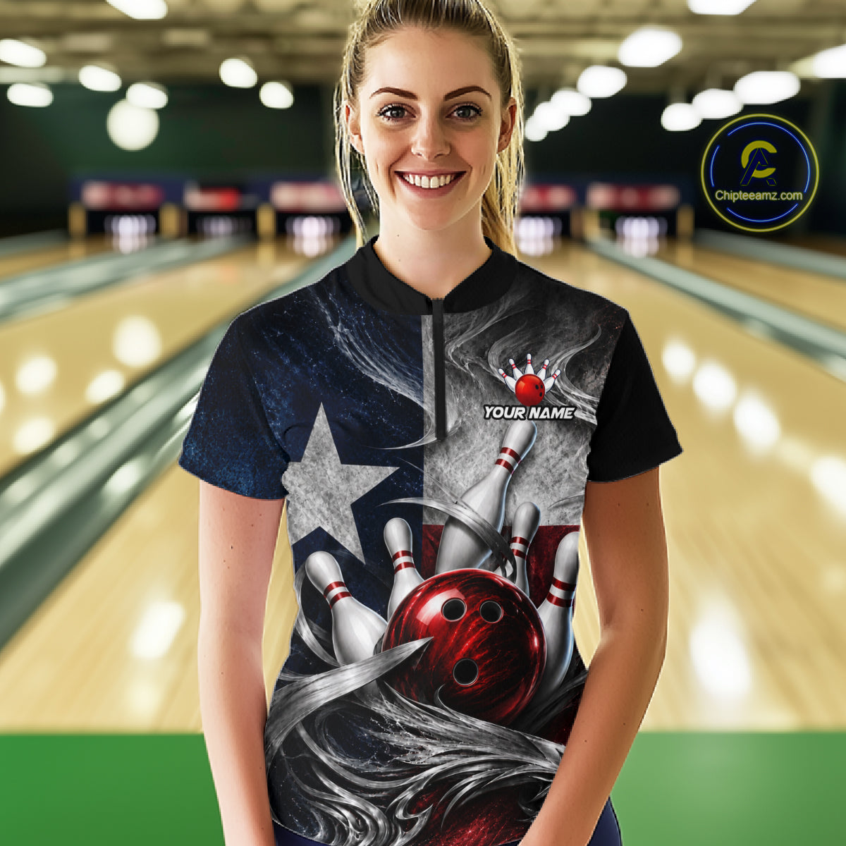 Custom Silver Smoke Texas Flag Bowling Team Shirts Bowling Jersey for Women Bowling League HNT448