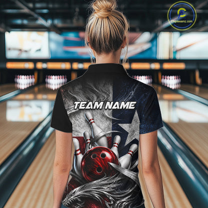 Custom Silver Smoke Texas Flag Bowling Team Shirts Bowling Jersey for Women Bowling League HNT448