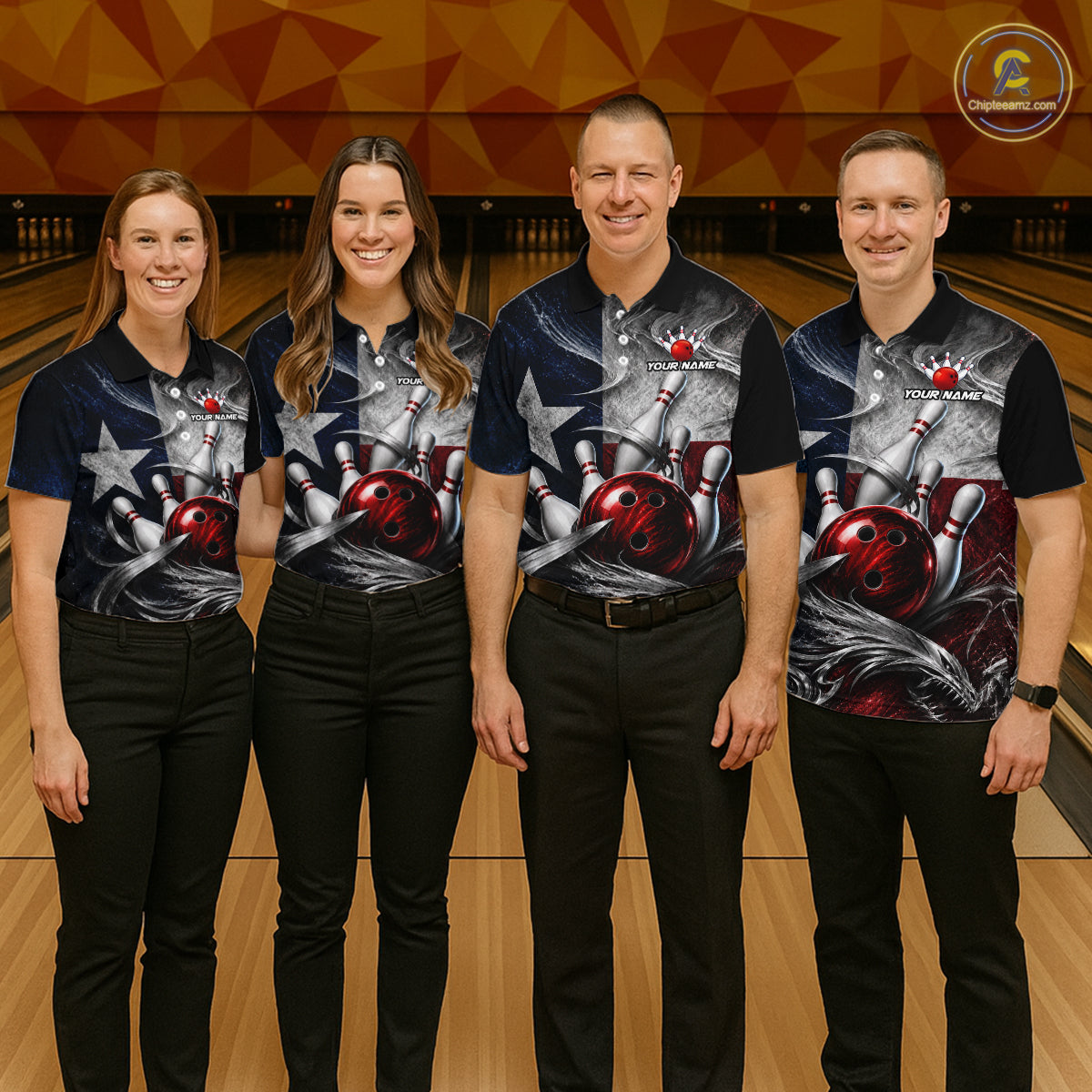 Custom Silver Smoke Texas Flag Bowling Team Shirts Bowling Jersey for Women Bowling League HNT448