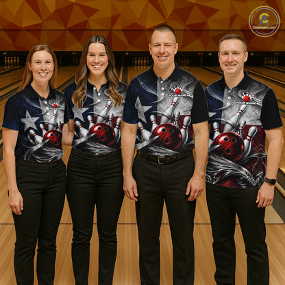 Custom Silver Smoke Texas Flag Bowling Team Shirts Bowling Jersey for Women Bowling League HNT448