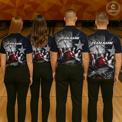 Custom Silver Smoke Texas Flag Bowling Team Shirts Bowling Jersey for Men Bowling League HNT448
