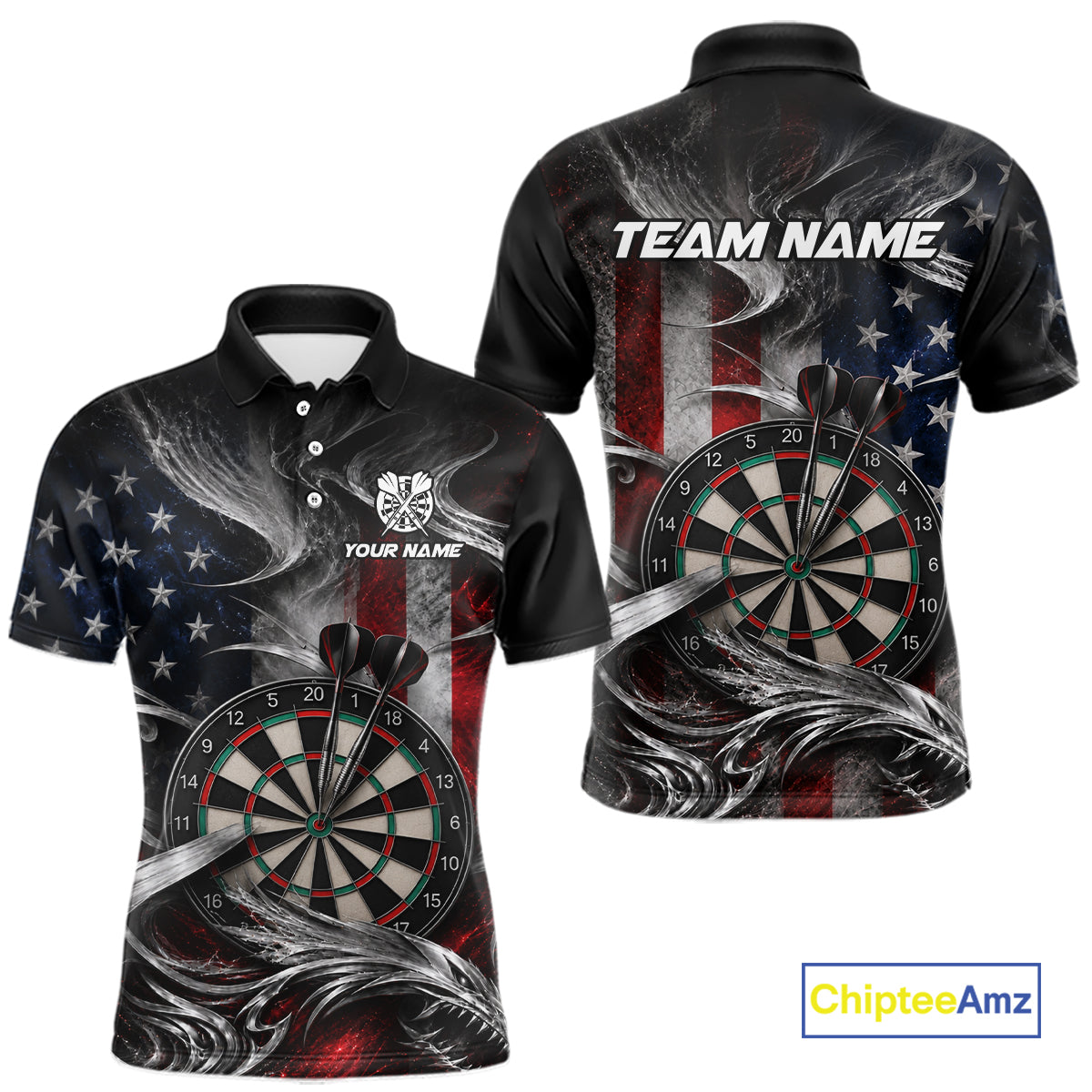 Custom Sliver Smoke American Flag Darts Shirt for Men Darts Team Jerseys Dartboard Shirt NNT304