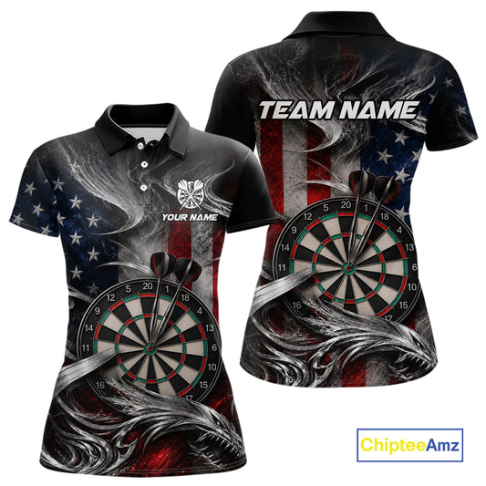 Custom Sliver Smoke American Flag Darts Shirt for Women Darts Team Jerseys Dartboard Shirt NNT304